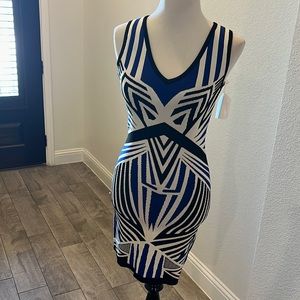 WOW couture Blue White Black Geometric Knit Dress